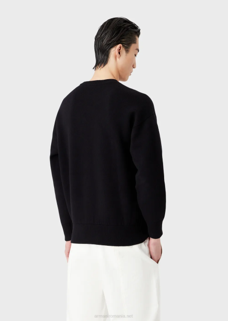 bărbați R802G1236 pulover cu gâtul turn din lână virgină Armani albastru marin