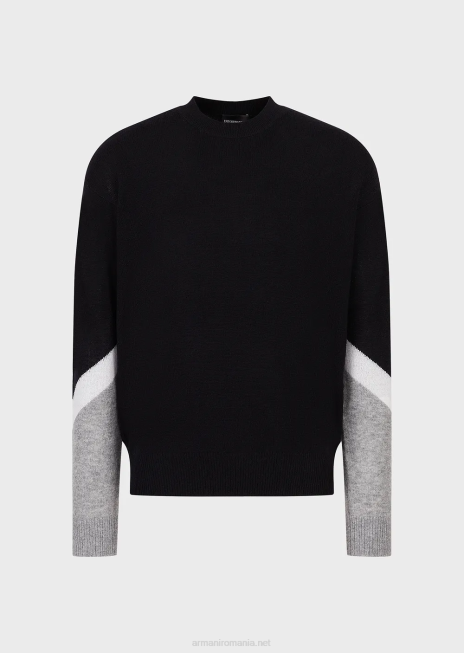 bărbați R802G1237 Pulover din lână de cașmir cu detalii color-block Armani albastru marin