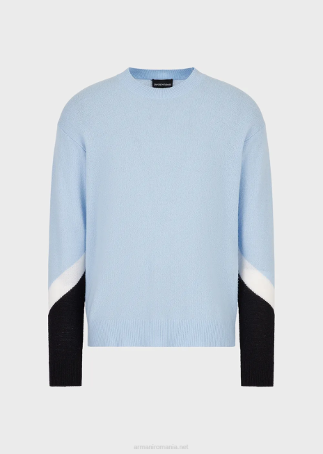 bărbați R802G1238 Pulover din lână de cașmir cu detalii color-block Armani azur