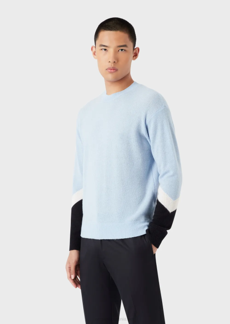 bărbați R802G1238 Pulover din lână de cașmir cu detalii color-block Armani azur