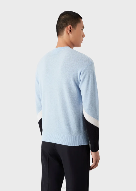 bărbați R802G1238 Pulover din lână de cașmir cu detalii color-block Armani azur