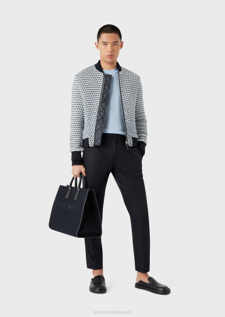 bărbați R802G1238 Pulover din lână de cașmir cu detalii color-block Armani azur