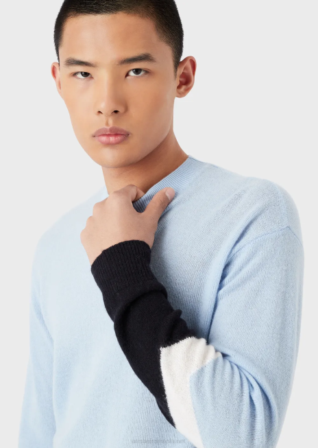 bărbați R802G1238 Pulover din lână de cașmir cu detalii color-block Armani azur
