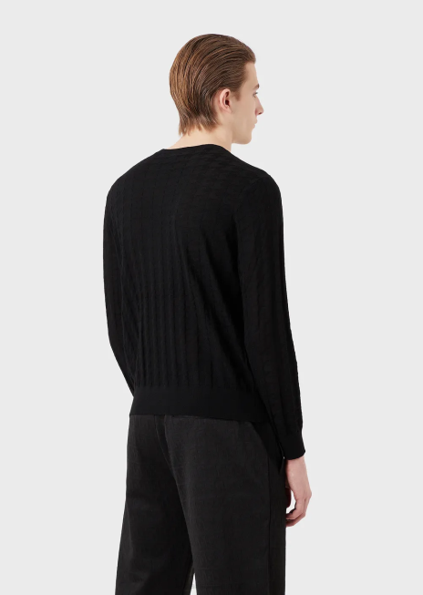 bărbați R802G1239 pulover din lână virgină cu motiv din picioare de găin Armani negru