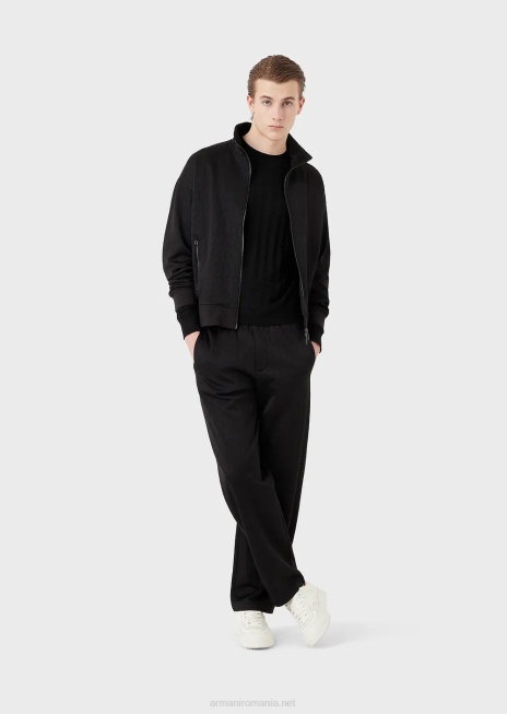 bărbați R802G1239 pulover din lână virgină cu motiv din picioare de găin Armani negru