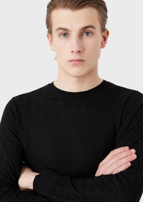 bărbați R802G1239 pulover din lână virgină cu motiv din picioare de găin Armani negru