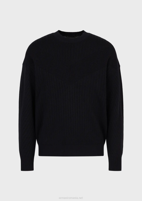 bărbați R802G1240 pulover țesut mixt cu v intarsia Armani albastru marin