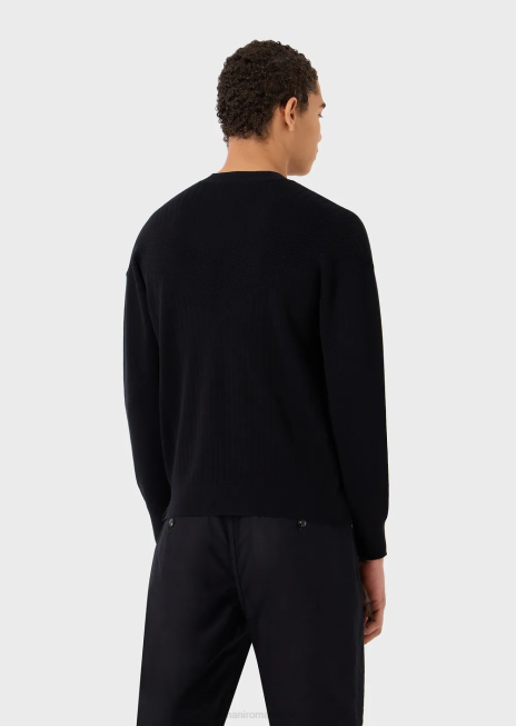 bărbați R802G1240 pulover țesut mixt cu v intarsia Armani albastru marin