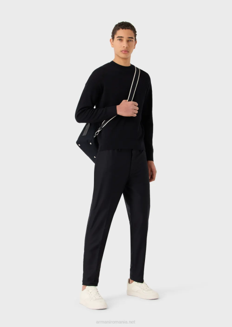 bărbați R802G1240 pulover țesut mixt cu v intarsia Armani albastru marin