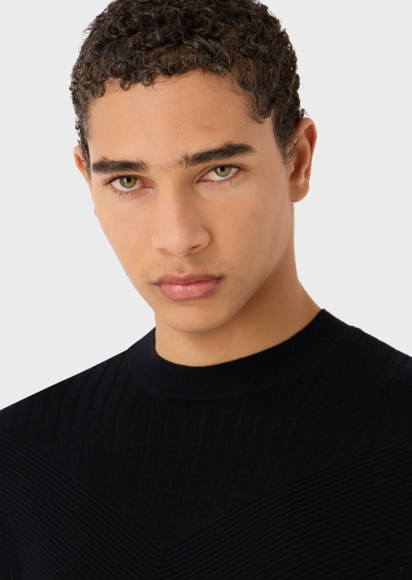 bărbați R802G1240 pulover țesut mixt cu v intarsia Armani albastru marin