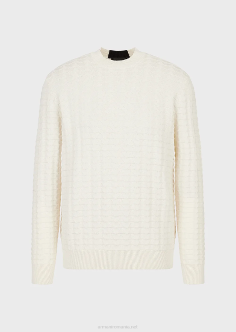 bărbați R802G1241 jumper texturat cu model cu efect 3d peste tot Armani alb