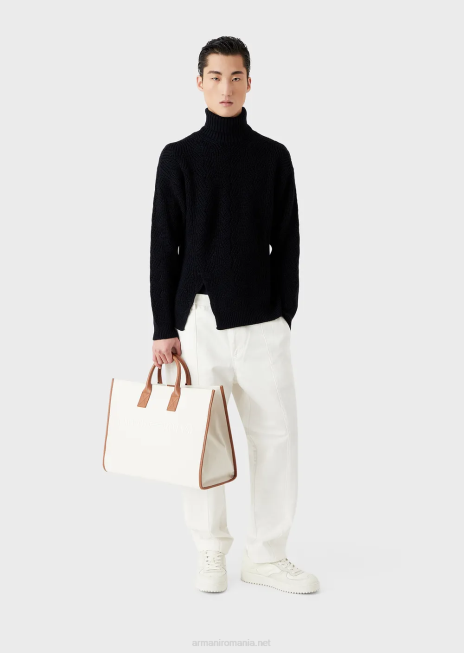 bărbați R802G1243 Decolteu englezesc tricot în coastă într-un amestec de lână virgină Armani albastru marin