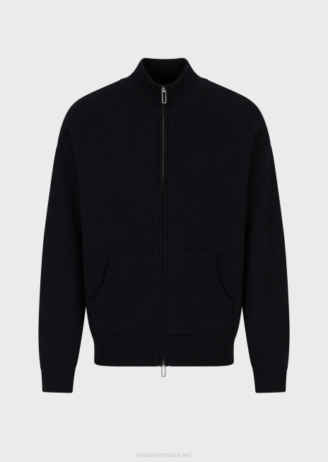 bărbați R802G1244 cardigan din lână virgină cu fermoar complet Armani albastru marin