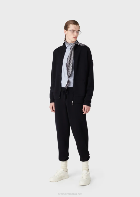 bărbați R802G1244 cardigan din lână virgină cu fermoar complet Armani albastru marin