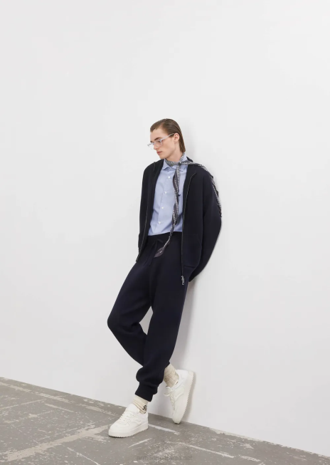 bărbați R802G1244 cardigan din lână virgină cu fermoar complet Armani albastru marin