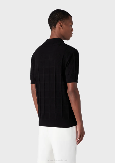 bărbați R802G1250 pulover cu guler texturat polo cu model în relief Armani