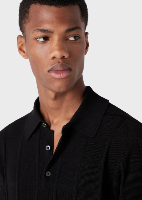 bărbați R802G1250 pulover cu guler texturat polo cu model în relief Armani