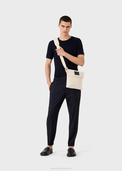 bărbați R802G1251 pulover din amestec de lână și lyocell cu coase și cusături Armani albastru marin