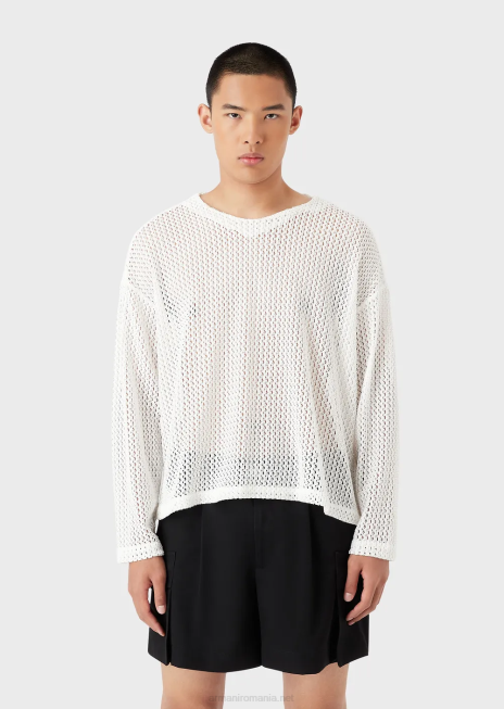 bărbați R802G1255 Pulover supradimensionat din plasă de nailon armure cu efect de dantelă Armani