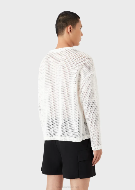 bărbați R802G1255 Pulover supradimensionat din plasă de nailon armure cu efect de dantelă Armani