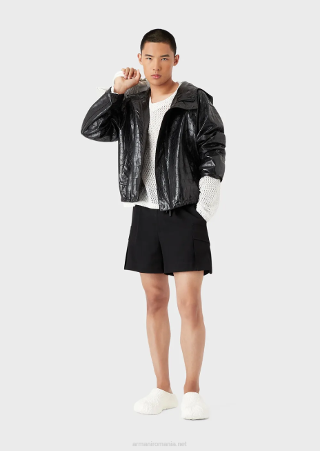bărbați R802G1255 Pulover supradimensionat din plasă de nailon armure cu efect de dantelă Armani