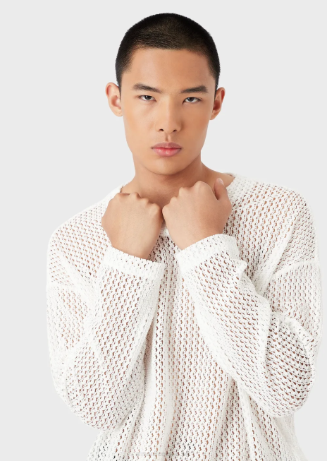 bărbați R802G1255 Pulover supradimensionat din plasă de nailon armure cu efect de dantelă Armani