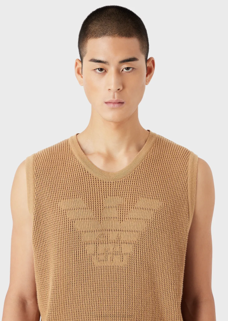 bărbați R802G1256 colecție sustenabilă maiou supradimensionat realizat dintr-o plasă tricotată din fire reciclate Armani