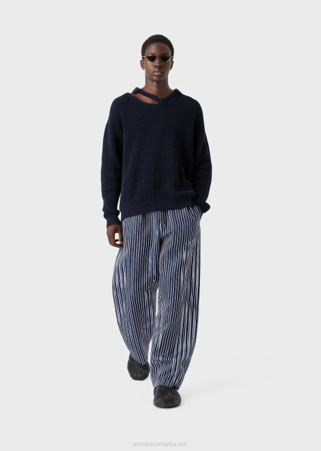 bărbați R802G1257 pulover englezesc din tricot în coastă, cu ochi pe umăr Armani albastru