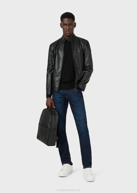 bărbați R802G1260 pulover din tricot simplu, pură lână virgină Armani negru