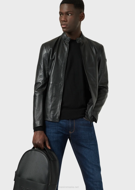 bărbați R802G1260 pulover din tricot simplu, pură lână virgină Armani negru