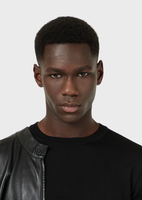 bărbați R802G1260 pulover din tricot simplu, pură lână virgină Armani negru