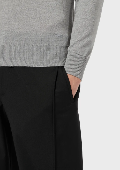 bărbați R802G1261 pulover din tricot simplu, pură lână virgină Armani gri deschis