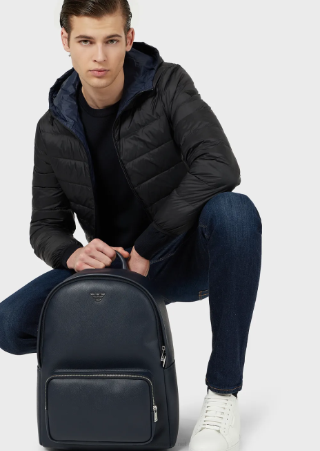 bărbați R802G1262 pulover din tricot simplu, pură lână virgină Armani albastru marin