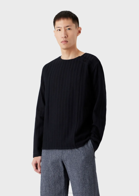 bărbați R802G1263 Pulover din jerseu jacquard cu motiv cu nervuri Armani albastru marin