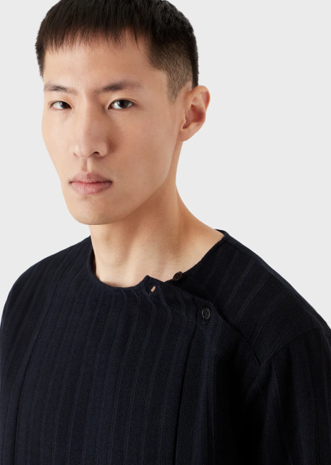 bărbați R802G1263 Pulover din jerseu jacquard cu motiv cu nervuri Armani albastru marin