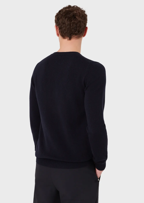 bărbați R802G1265 pulover din cașmir pur cu decolteu Armani albastru marin