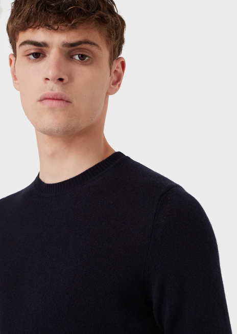 bărbați R802G1265 pulover din cașmir pur cu decolteu Armani albastru marin
