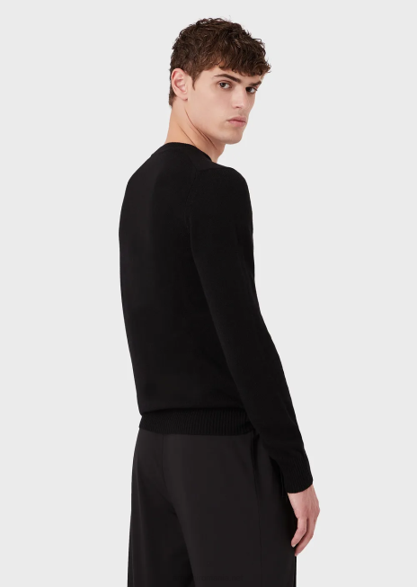 bărbați R802G1266 pulover din cașmir pur cu decolteu Armani negru