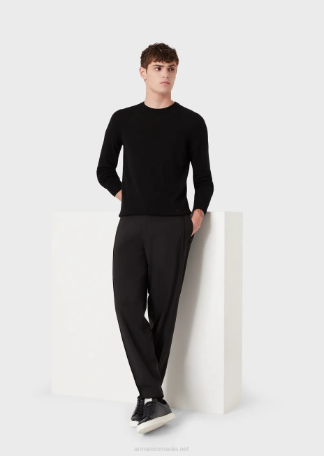 bărbați R802G1266 pulover din cașmir pur cu decolteu Armani negru