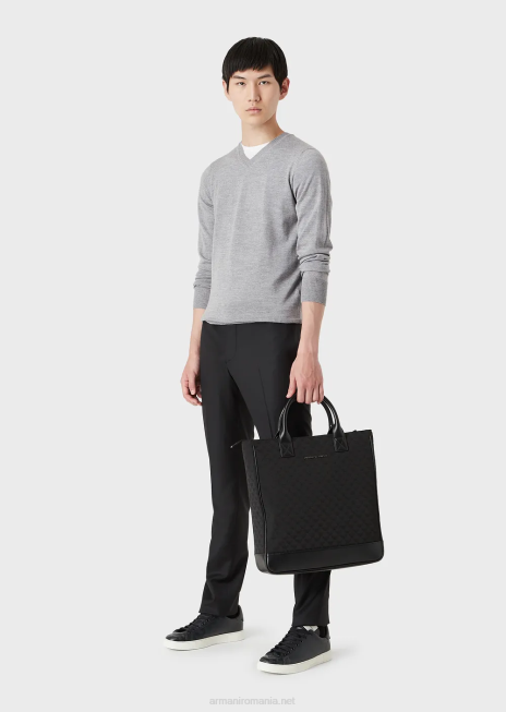 bărbați R802G1267 pulover cu decolteu în V din lână virgină Armani gri deschis