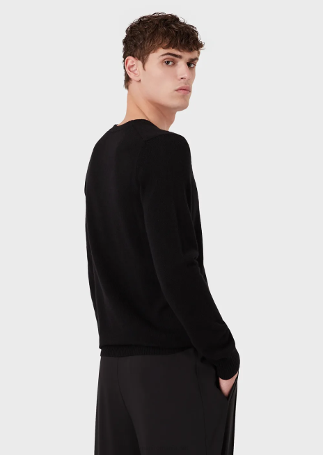 bărbați R802G1269 pulover din cașmir pur cu decolteu în V Armani negru