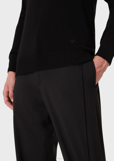 bărbați R802G1269 pulover din cașmir pur cu decolteu în V Armani negru