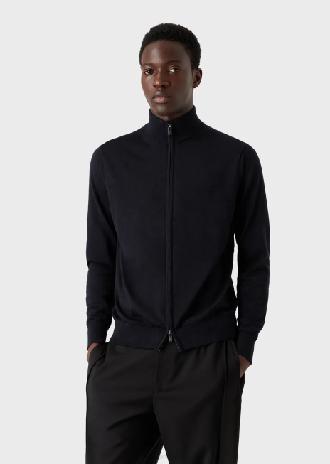 bărbați R802G1271 cardigan cu fermoar întreg din lână virgină Armani negru