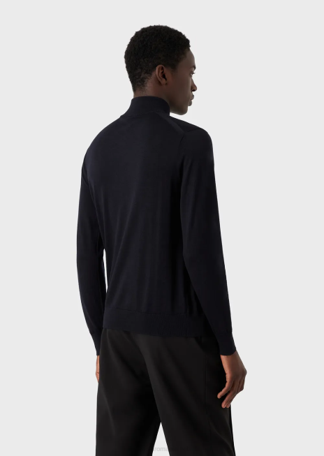 bărbați R802G1271 cardigan cu fermoar întreg din lână virgină Armani negru