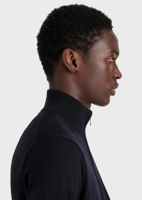 bărbați R802G1271 cardigan cu fermoar întreg din lână virgină Armani negru