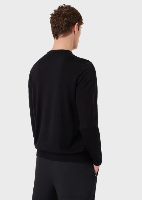 bărbați R802G1272 pulover cu decolteu rotund din amestec de lână și lyocell Armani albastru marin