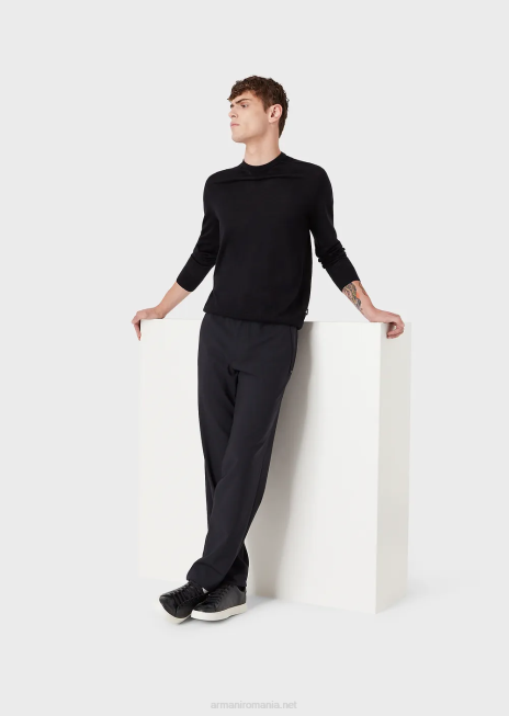 bărbați R802G1272 pulover cu decolteu rotund din amestec de lână și lyocell Armani albastru marin