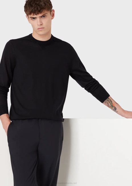 bărbați R802G1272 pulover cu decolteu rotund din amestec de lână și lyocell Armani albastru marin