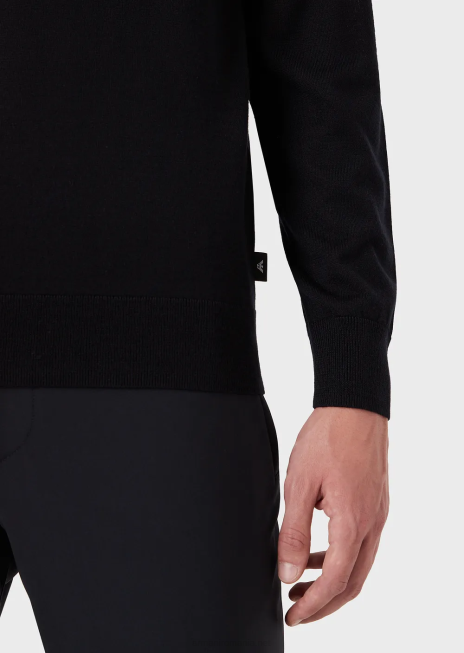 bărbați R802G1272 pulover cu decolteu rotund din amestec de lână și lyocell Armani albastru marin