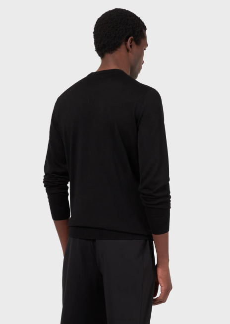 bărbați R802G1273 pulover cu decolteu rotund din amestec de lână și lyocell Armani negru
